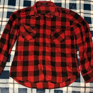 Mens Size Small Red Buffalo Plaid Flannel Shirt